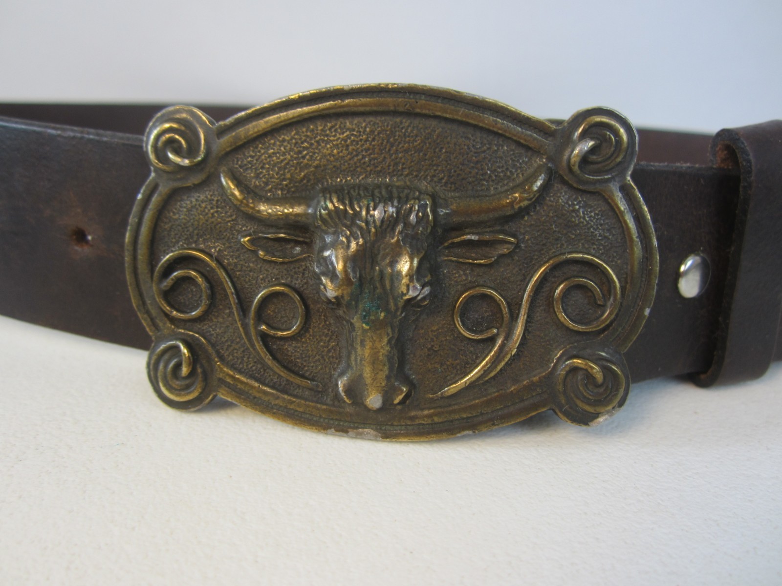 Vtg Kaymen B Men 32 Heavy Brass Steer Snap Buckle Rodeo Western Fits 31-34 USA
