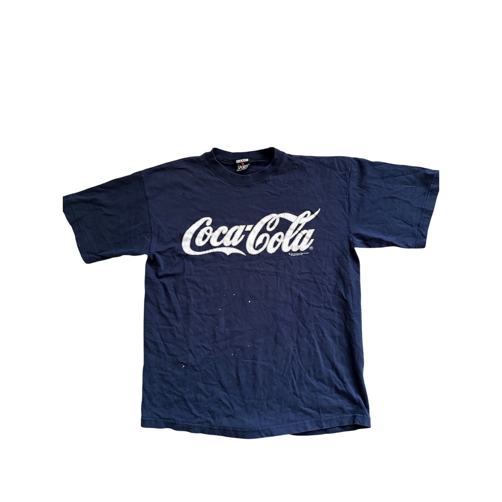 Vintage 1994 Coca-Cola T Shirt Mens XL Navy Blue Signal Sports Graphic Tee USA