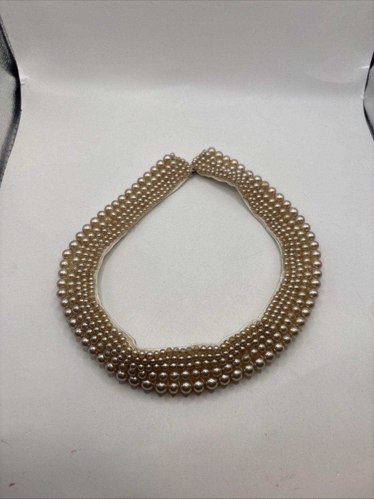 Ivory Pearl Beaded Satin Collar Made in Japan