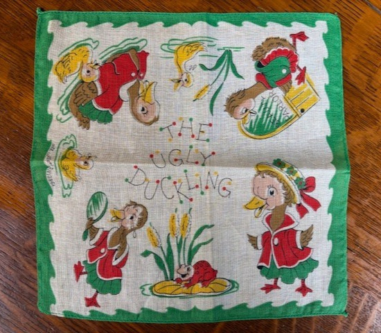 Vintage Unused Child’s Hanky Ugly Duckling Frog on Lily Pad Fairy Tale Cute!