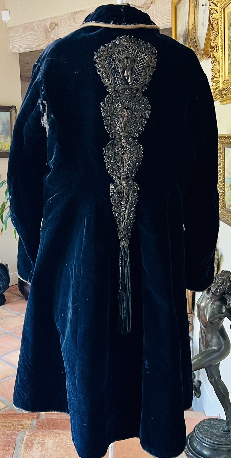 Gorgeous Antique Victorian Heavy Blue Velvet Beaded Jacket Coat