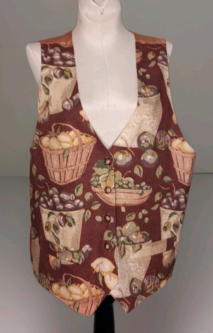 Vintage Carol Antone – Apple Harvest Theme Vest Gold Satin Lined – Women’s Large