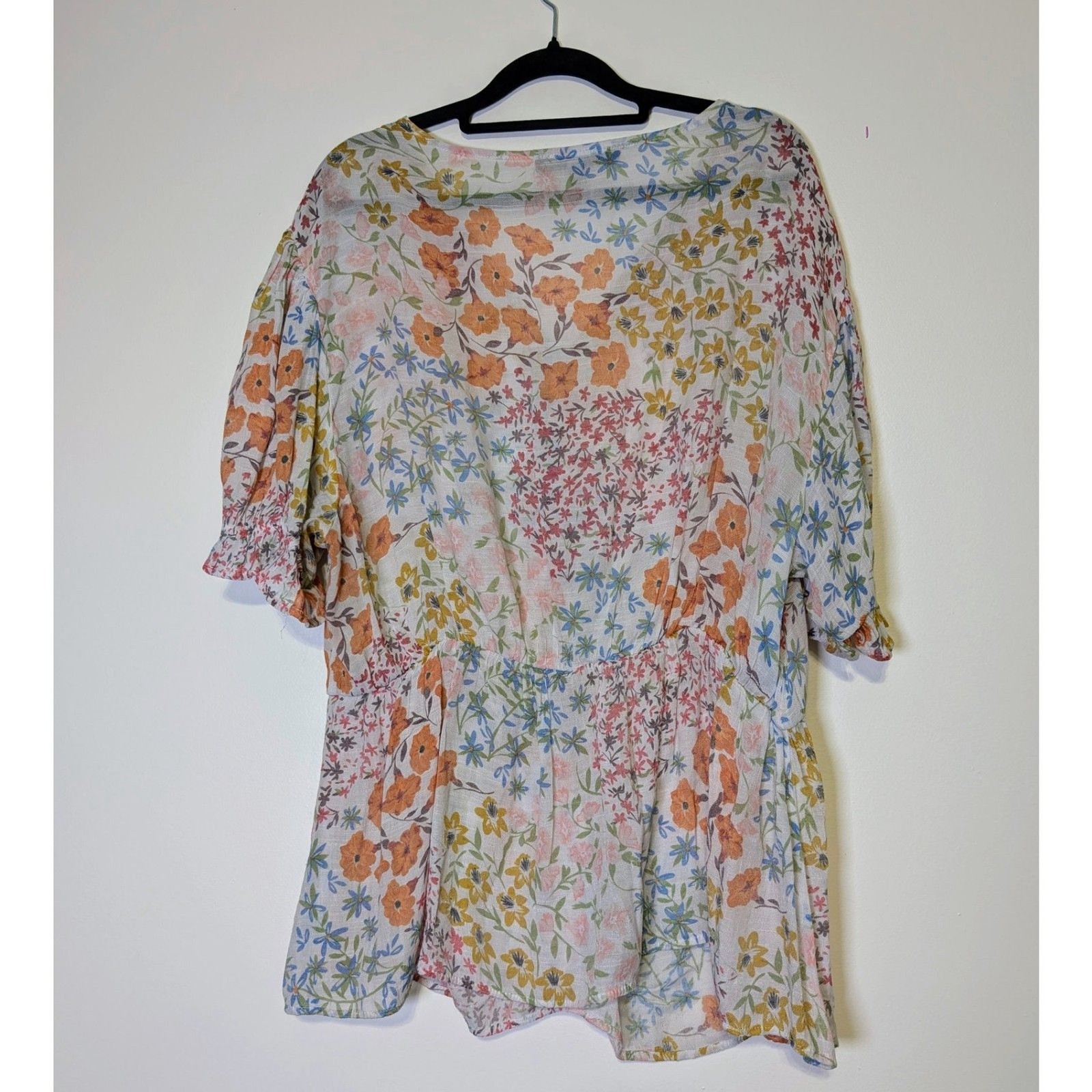 Y2K Floral Peasant Blouse 3X Boho Cottagecore Romantic Whimsical Flowy Layering