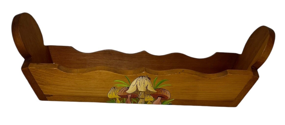 VIntage 1980’s Handmade Wooden Box Mushrooms Light Weight Treasure Cracker Tray