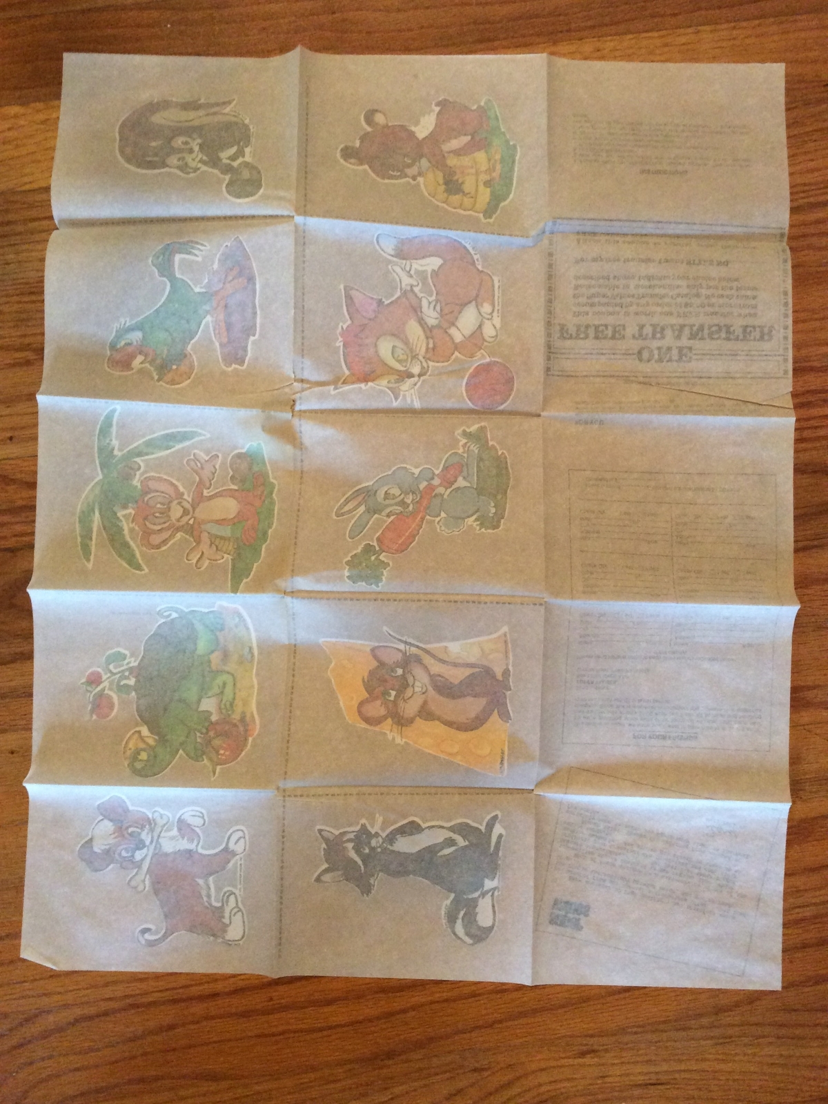 1 Sheet Of 10 Original Vintage 1976 Animals Iron On Vinyl Transfers Sheet RARE