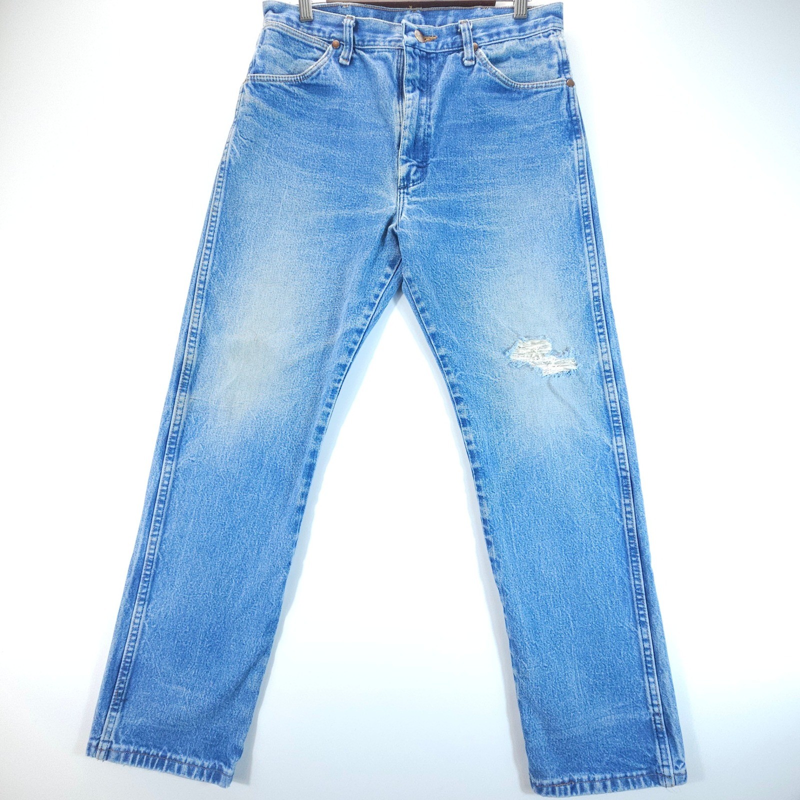 Wrangler 13MWZ Jeans Men 34×32 Blue Vintage Workwear Distressed Cowboy Cut Denim