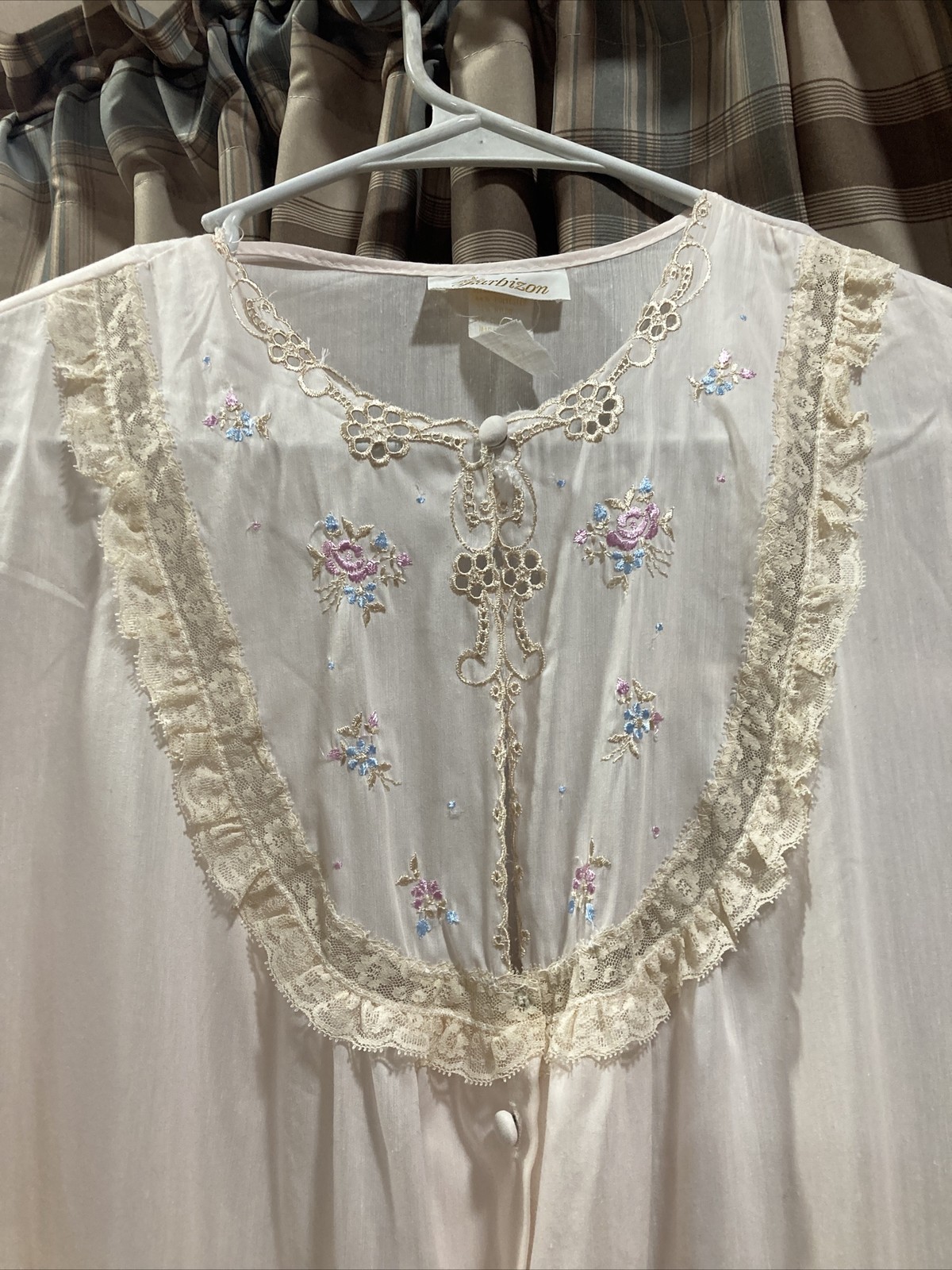 Barbizon Blendaire Batiste USA Floral Embroidery Laced Light Pink Robe L