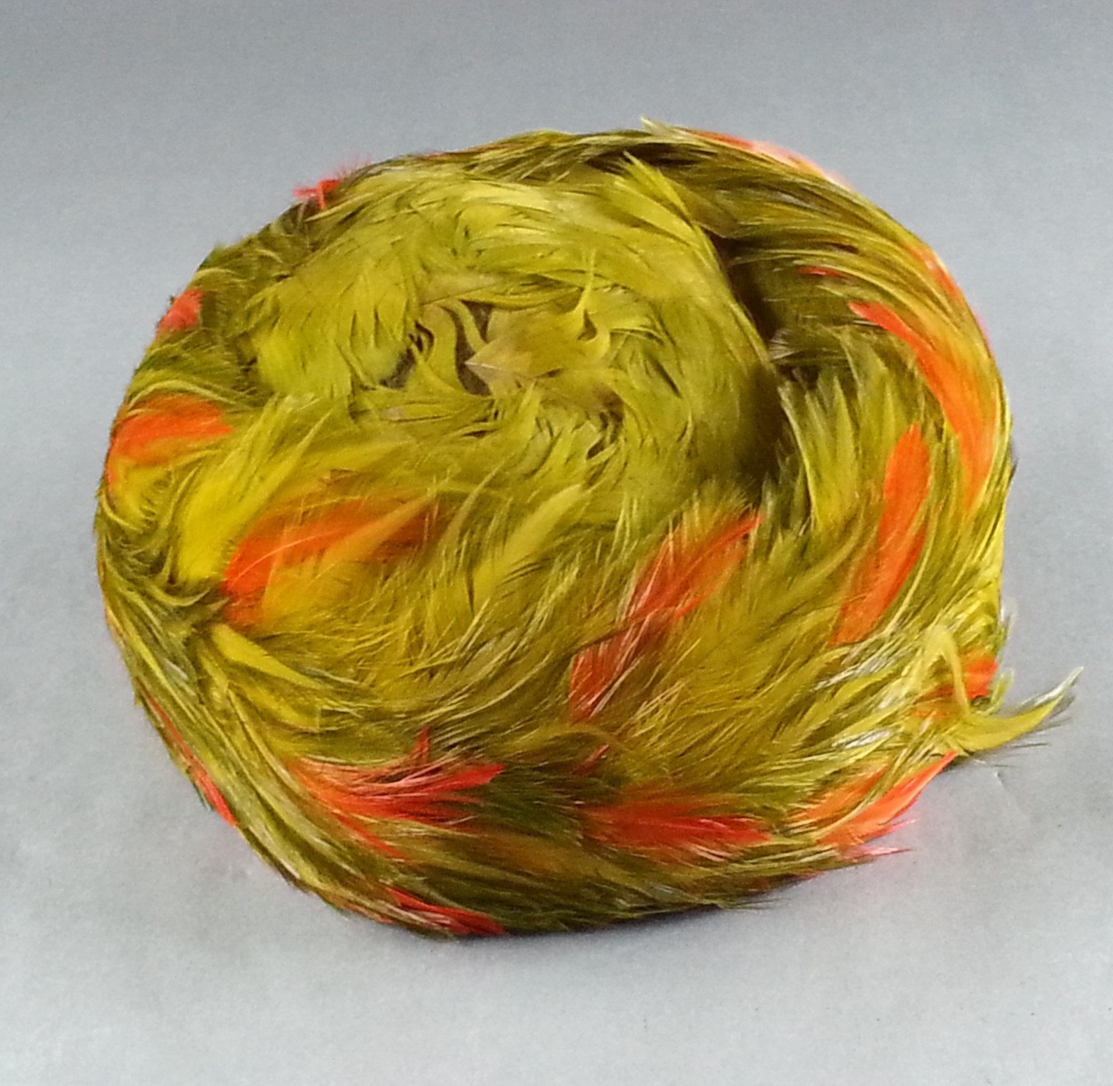 Vintage Retro 1960’s Green Orange Union Made Feather Hat Pillbox