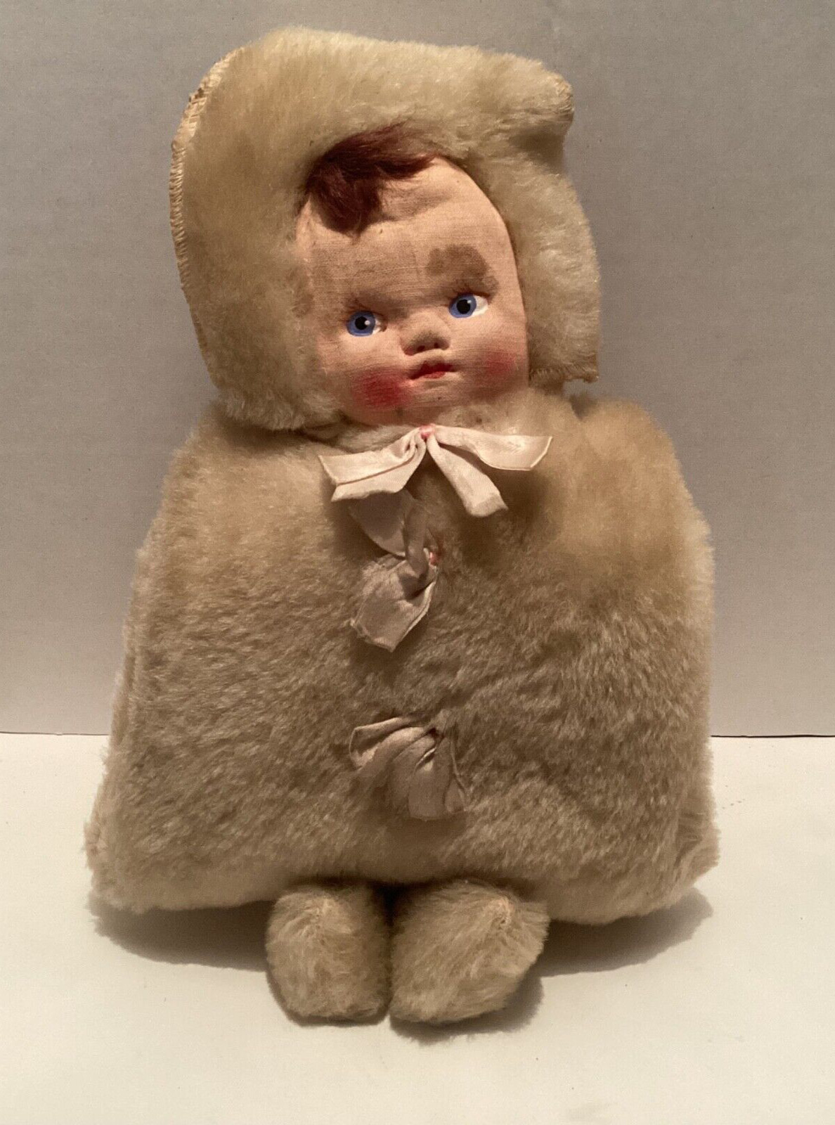 Vintage Childs Muff Hand Warmer with Doll Face and Feet