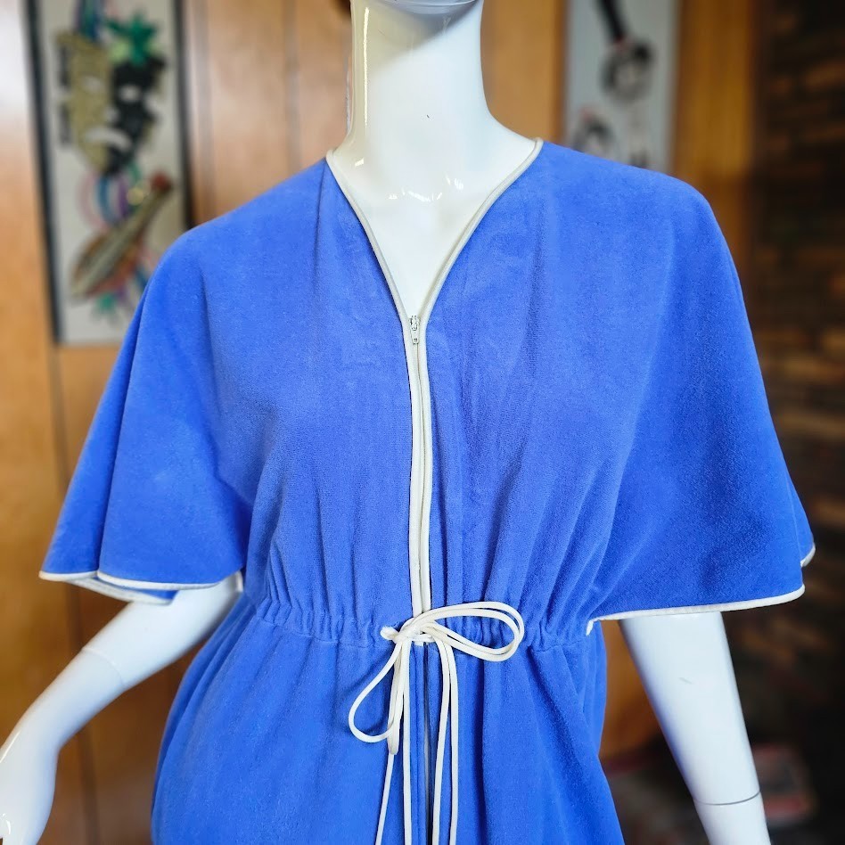 Vtg 70s Fleece Angel Wing Caftan Vanity Fair Lounge Maxi Pool Party Dress S/M