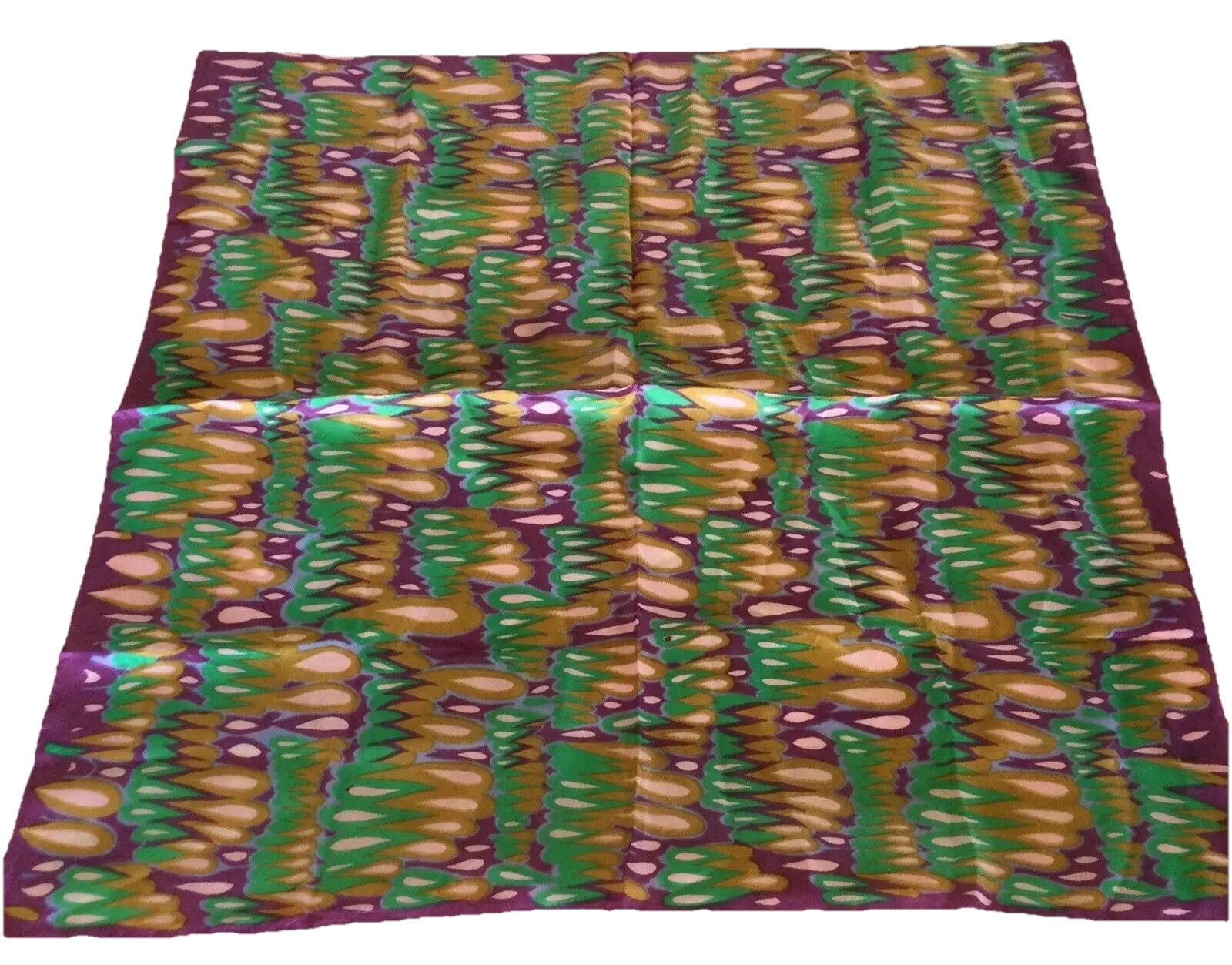 Vintage Mid century modern Purple Green Pink Abstract silk satin Scarf 28″ sq S3