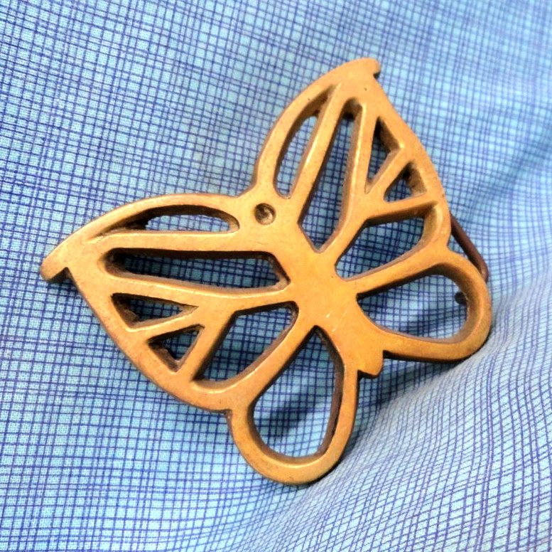 Butterfly Belt Buckle Boho Hippie Cowgirl Open Work Brass Vtg 70s Taiwan .BLT044