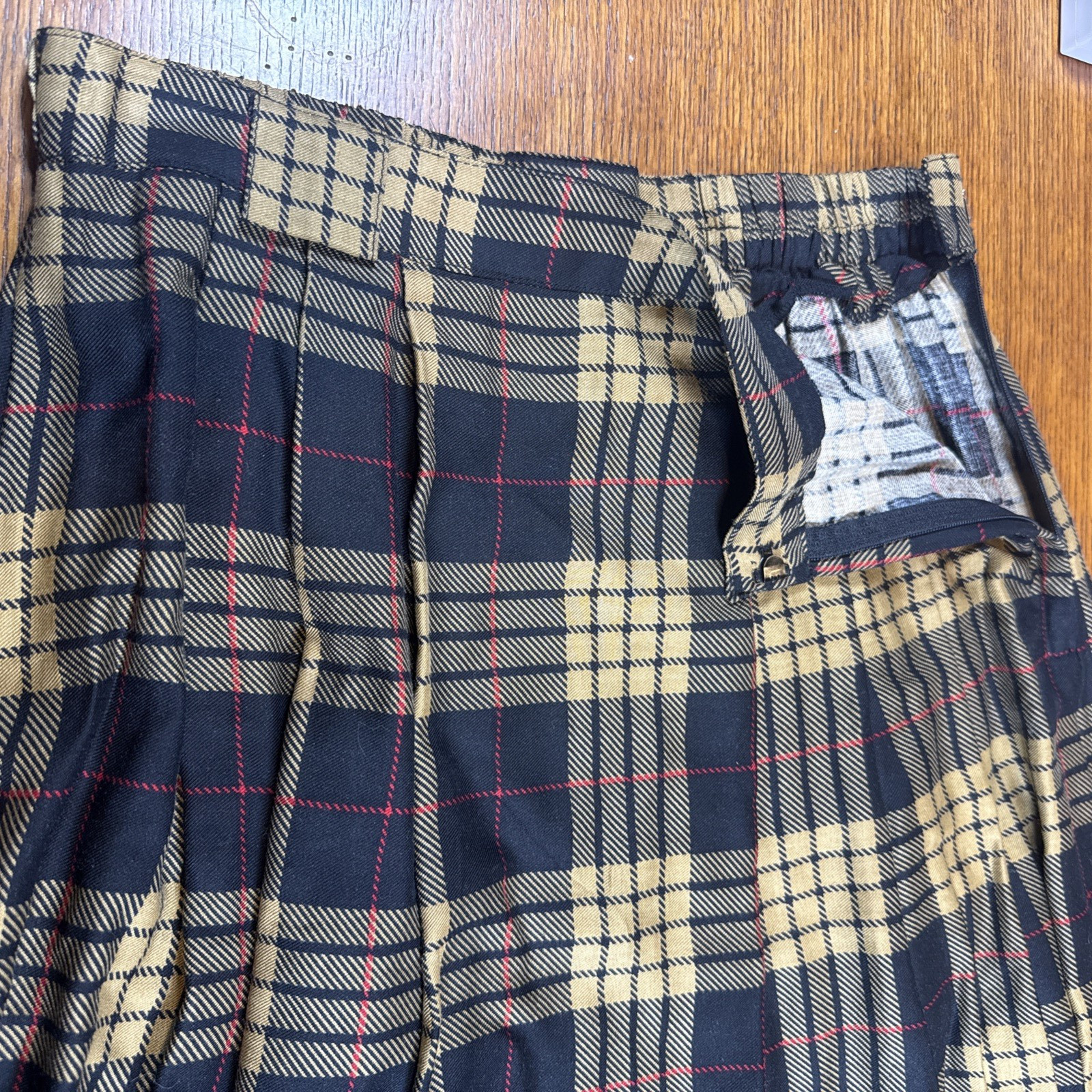 Vintage Chaus Long Plaid Equestrian Horse Skirt Size 8 Sm Black And Tan