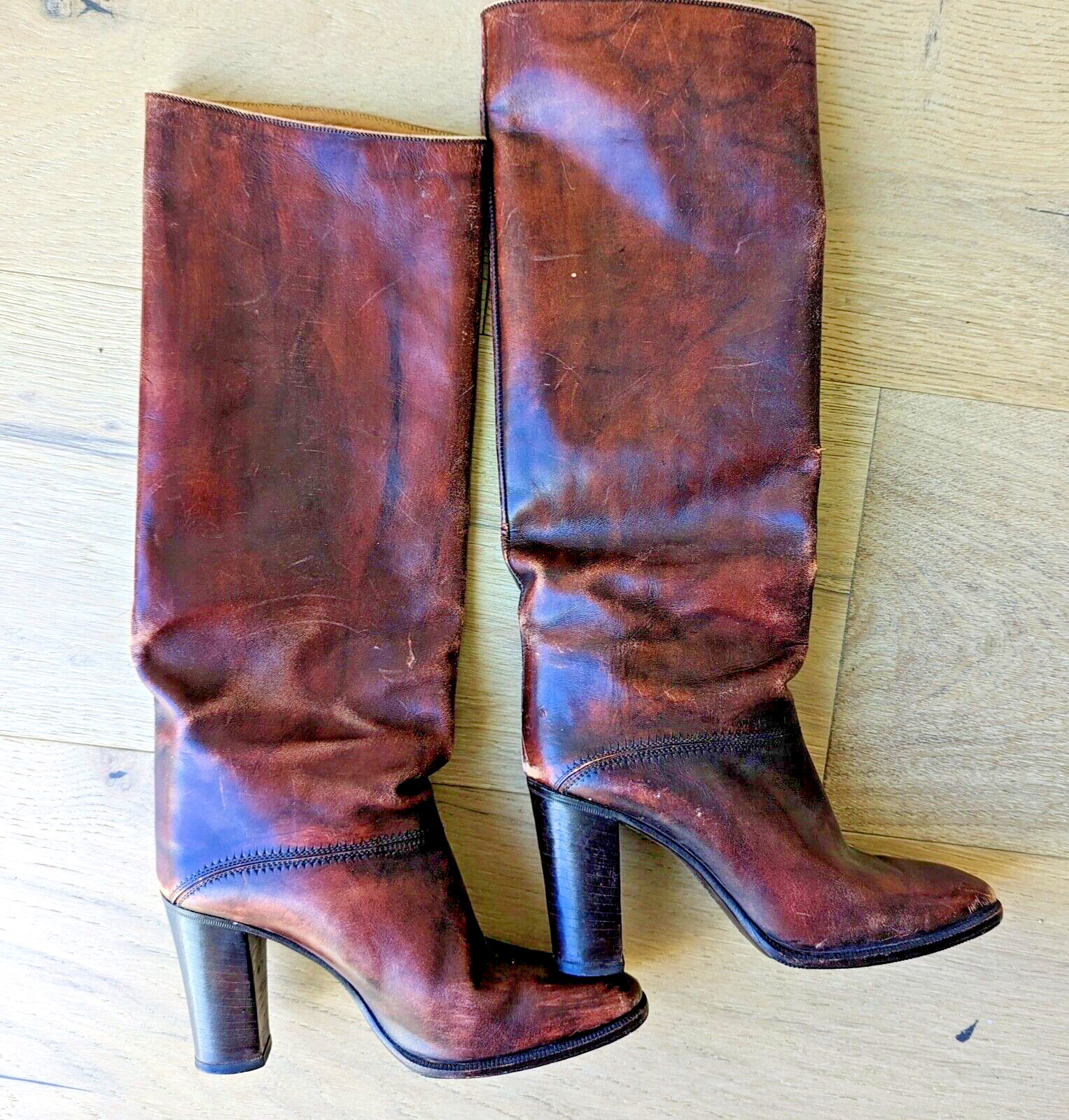 Vintage 70s Miss Magli Brown Leather Knee High Boots Italy Size 36 US 6