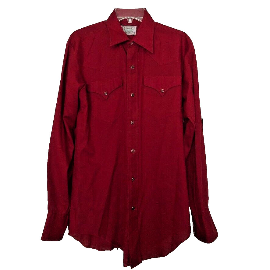 Vintage H Bar C California Ranchwear Red Pearl Snap Western Cowboy Shirt 17-35