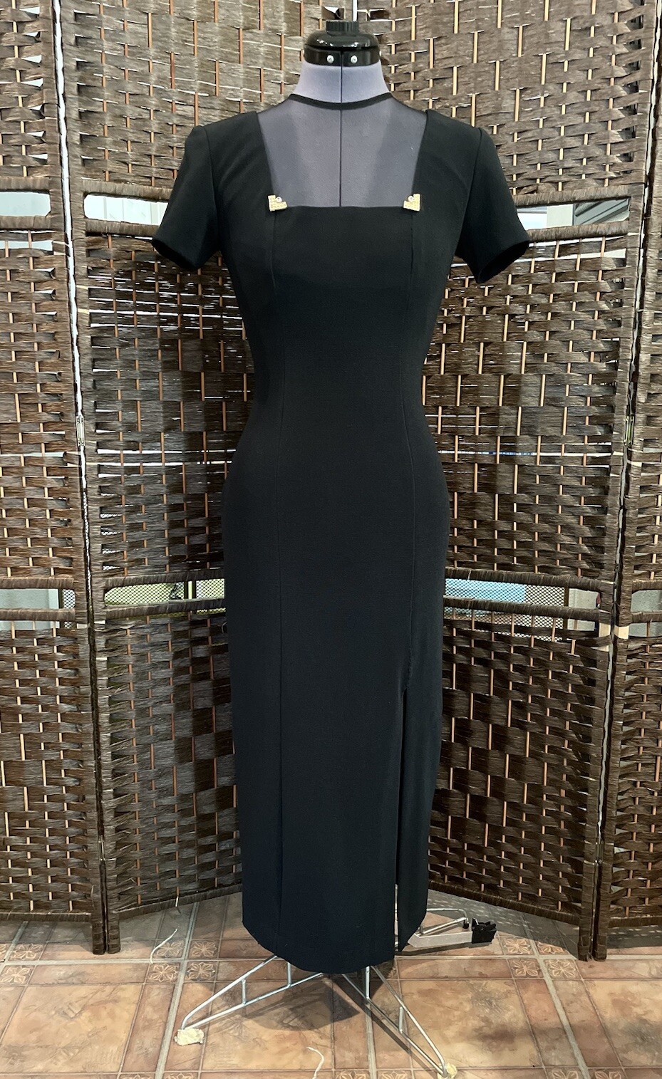 Vintage Wiggle Cocktail Dress Bombshell PinUp 80s 40s Pencil Vixen Sexy Sheer 4