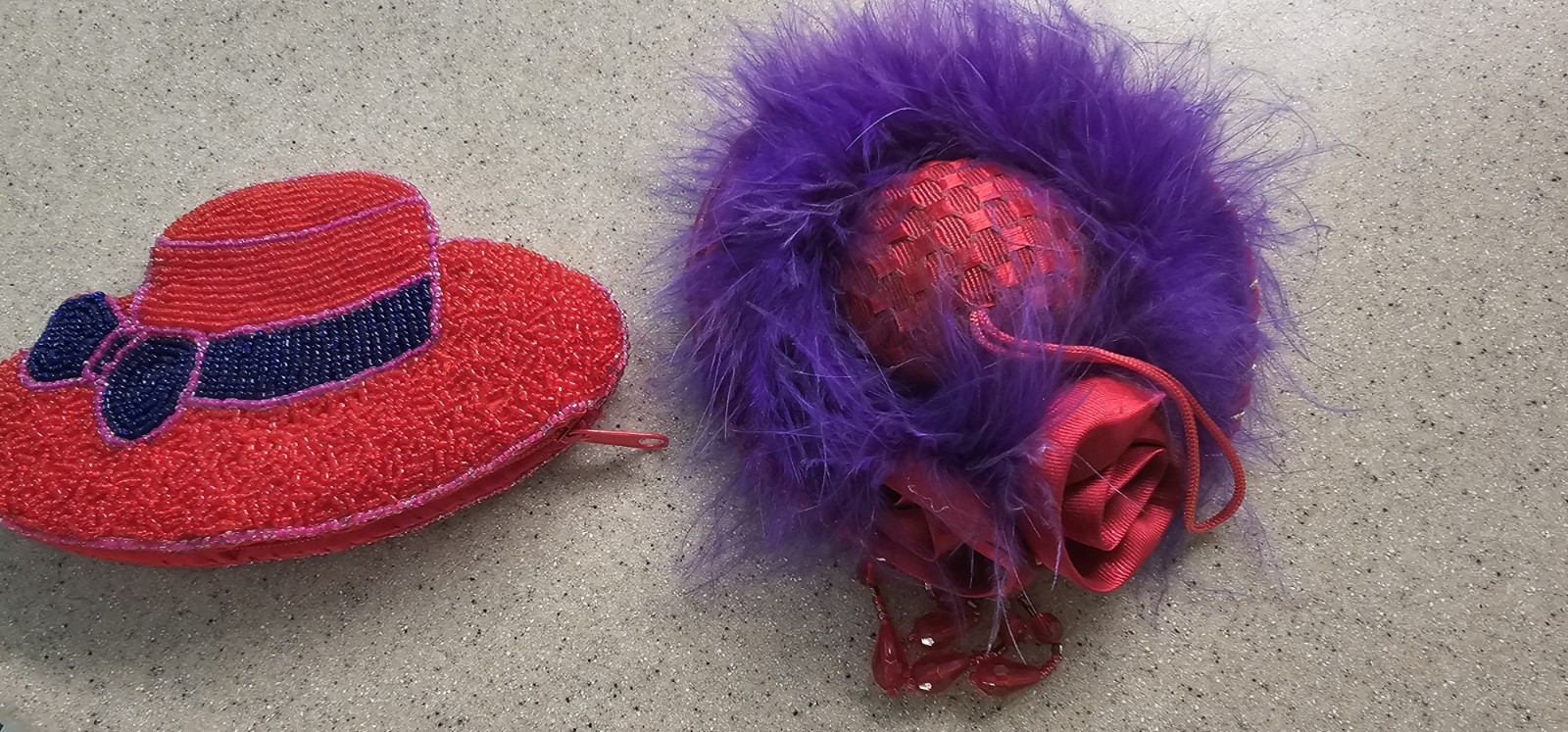 Red Hat Society Beaded Coin Purse Change Red & Purple Hat Sequins 2 Items