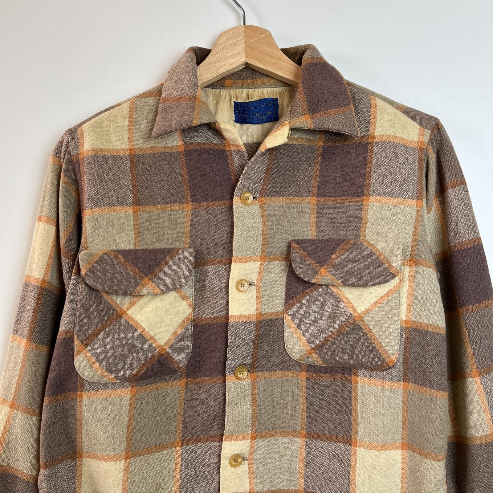 Vintage 50s Pendleton Board Shirt Button Up Flannel S Loop Collar Earth Tone