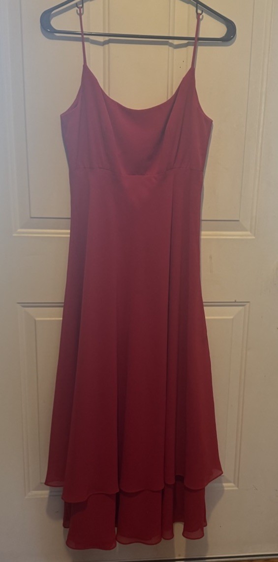 Vintage Lillie Rubin Red Midi Cocktail Dress Chiffon Thin Straps Sz 8 A Line