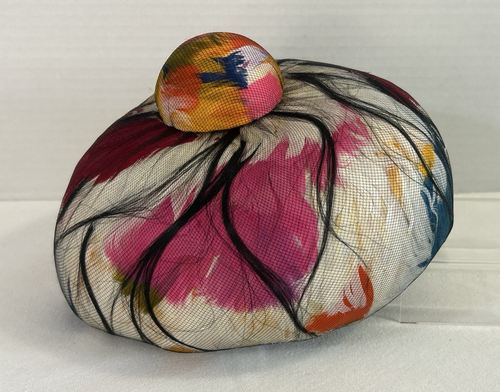 Vintage Woman’s Feathered Under Netting Turban Hat Pill Hat Mod Multi Color