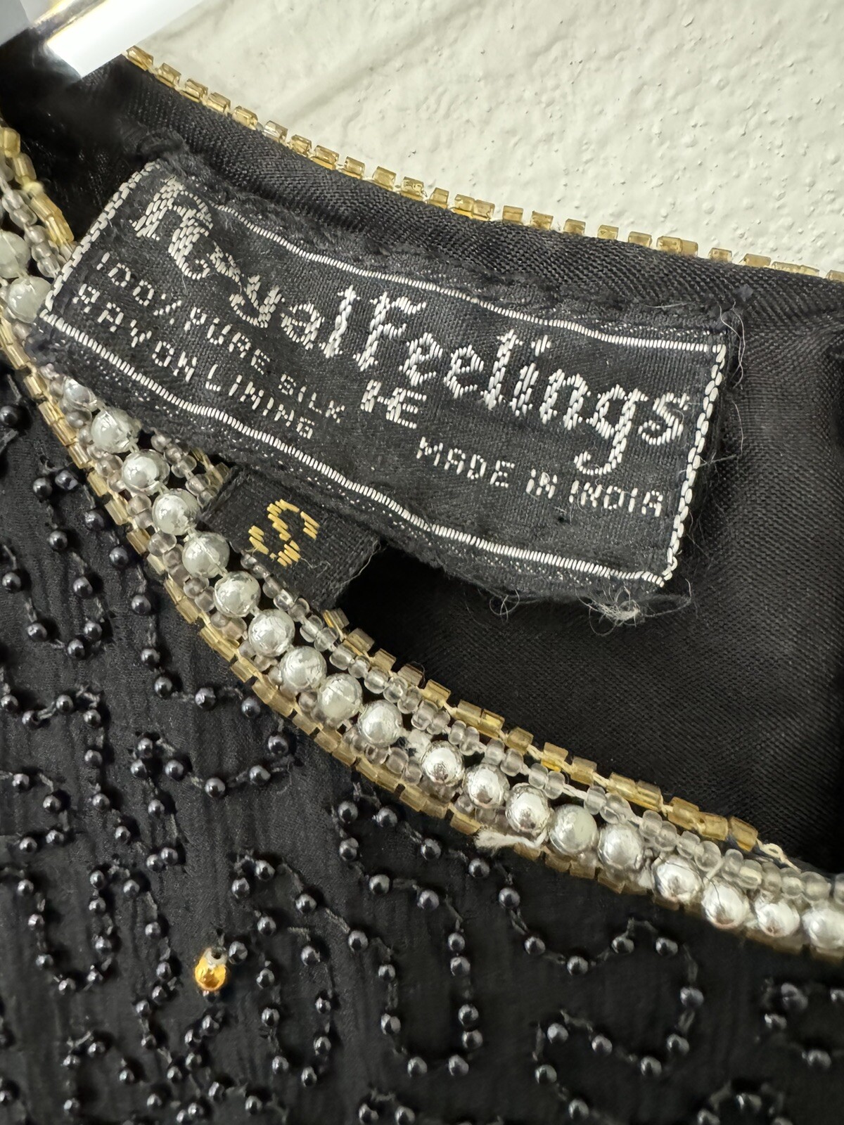 Vintage Royal Feelings Black Silver Silk Cocktail Sequins Embellished Dress Sma