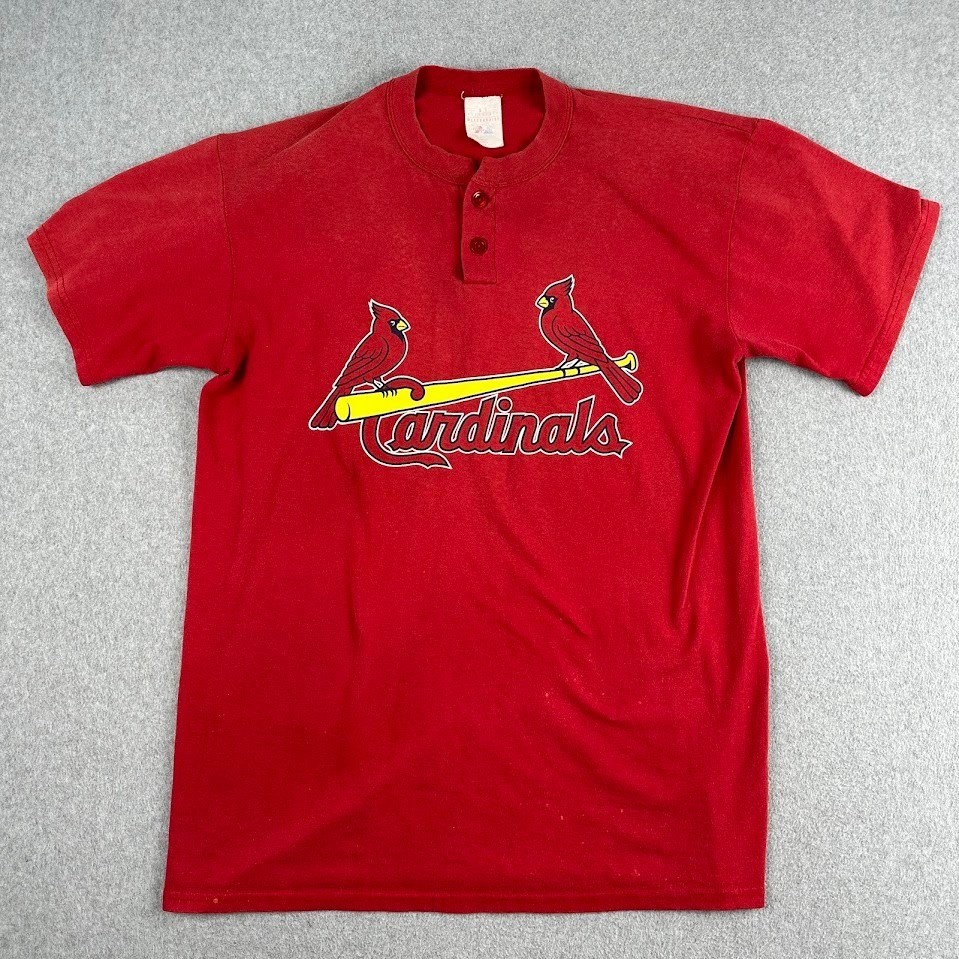 Vintage St Louis Cardinals Henley Shirt Men’s Large Red Don Capitano 6 Baseball