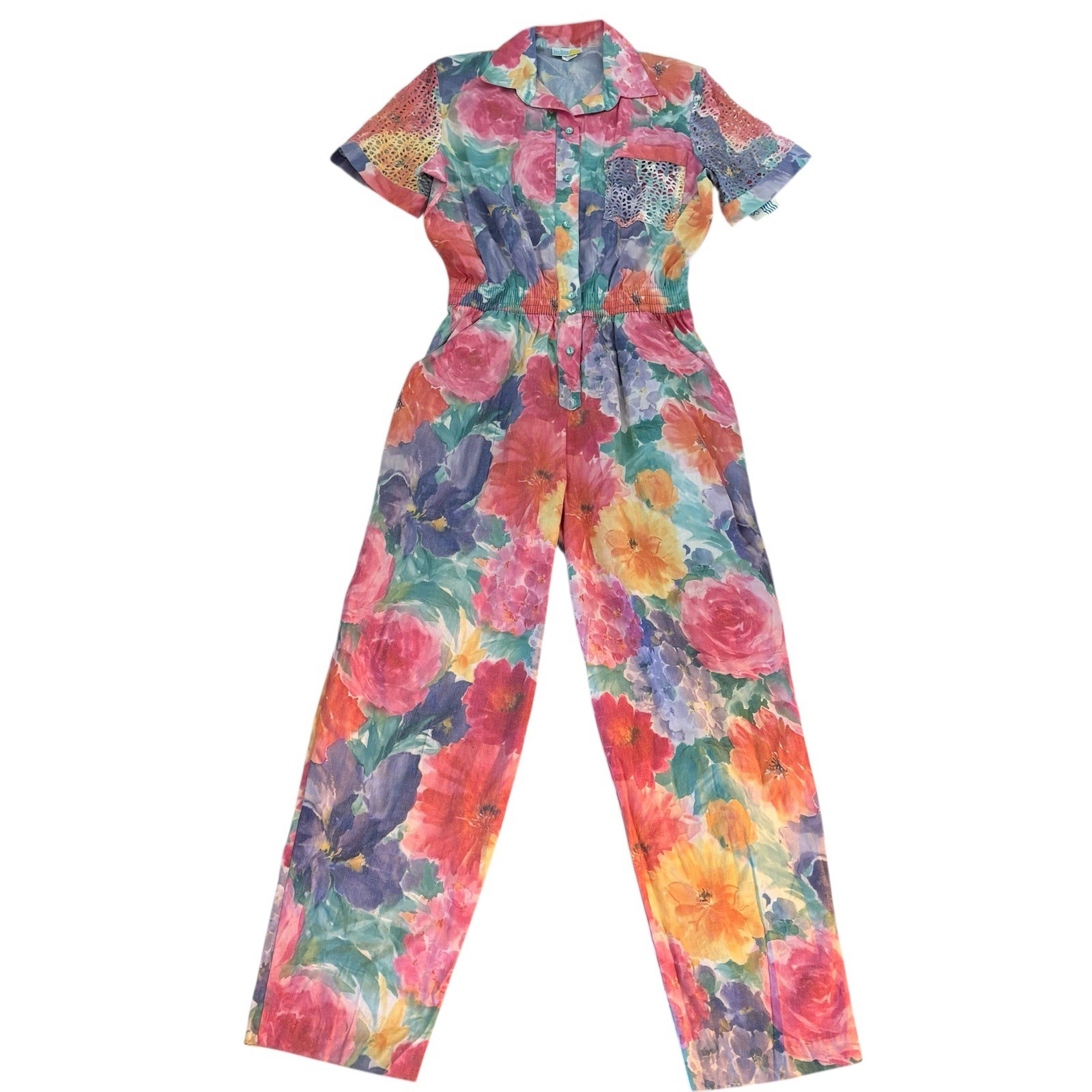 Vintage 80’s SEA SUN Pastel Floral Jumpsuit Sz L New with tag.