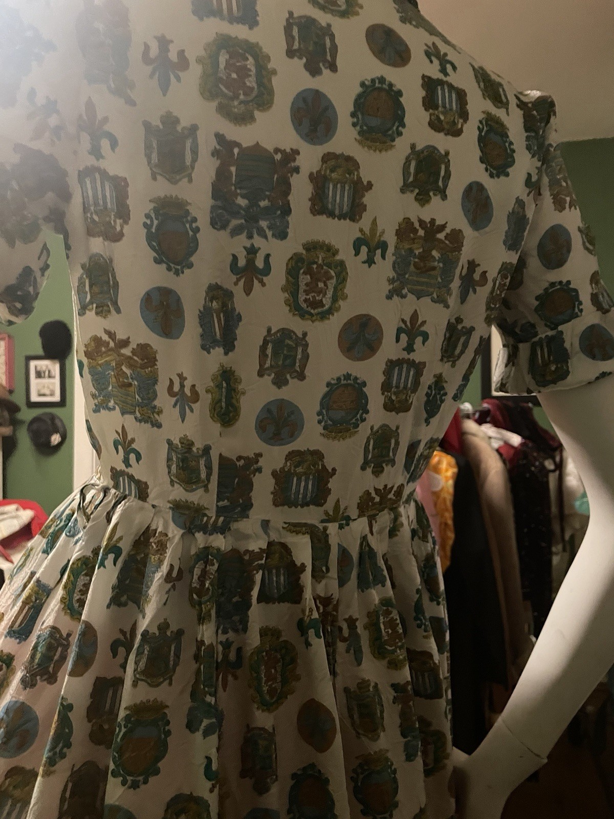 Vintage 50s Print Graphic Rockabilly Shirt Waist Dress Fit Flair S 36 ~ 26