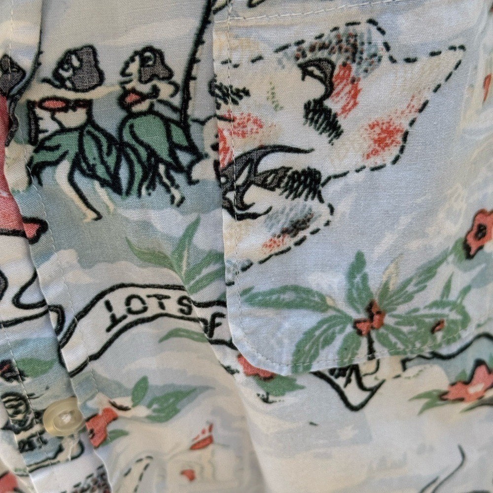 Vintage-Style Light Blue Hawaiian Print Short-Sleeve Shirt Sz M