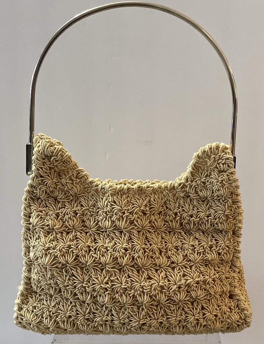 Vintage Woven Mini Purse With Metal Curved Handle