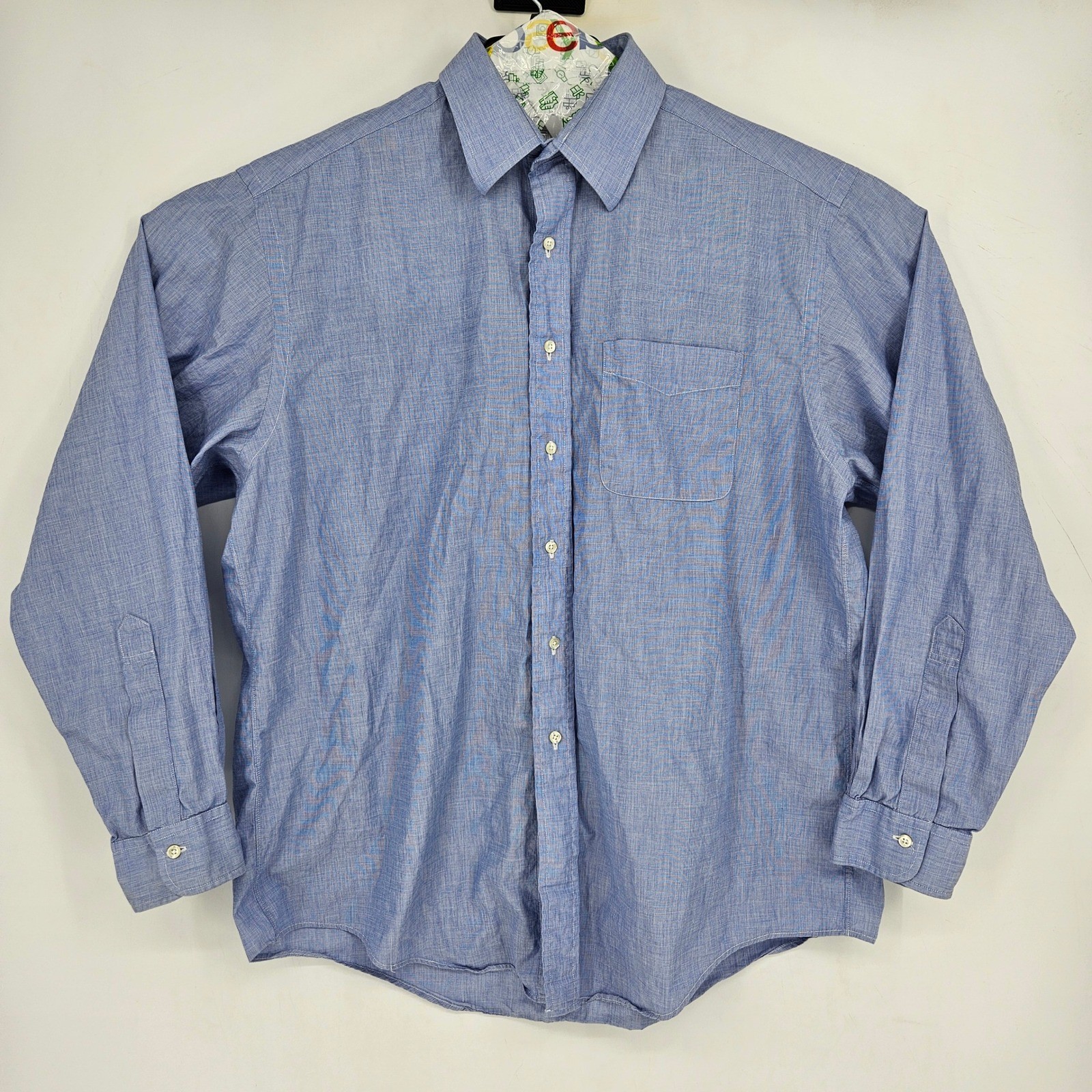 VTG Brooks Brothers Shirt Mens 17 Blue USA Long Sleeve Button Up Casual Cotton