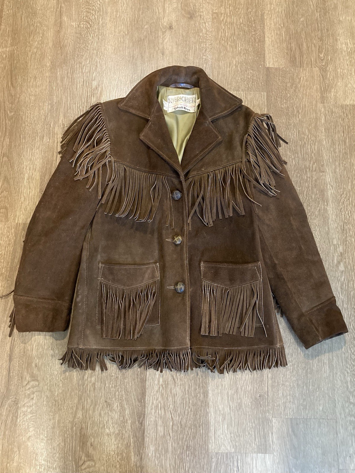 Vintage Schott Bros. Rancher Fringe Suede Jacket Size 14 1970s Western Cowgirl