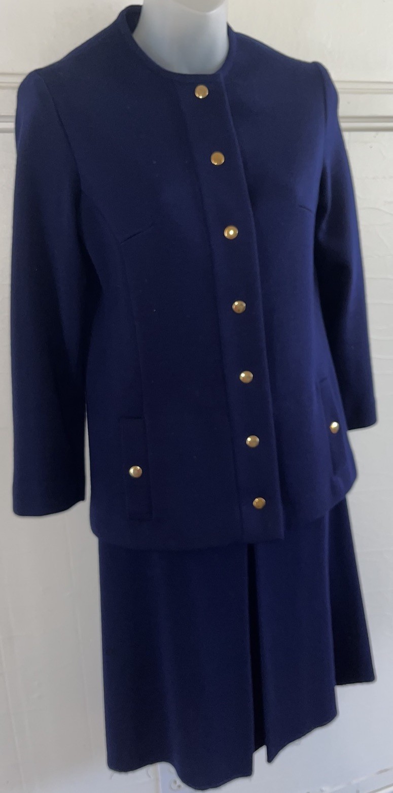 Vintage 60s Navy Wool Knit Blazer Suit Skirt Marchesa de Gresy Italy I. Magnin 8