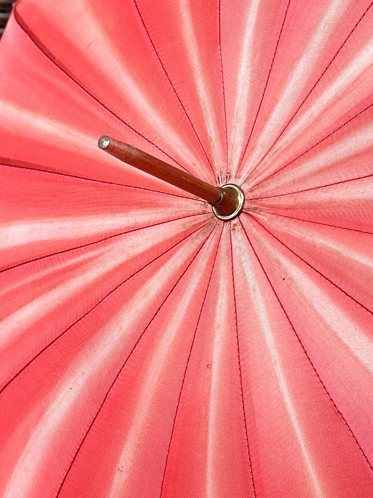 Vintage Butterscotch Plastic Amber Handle Red Nylon Tent