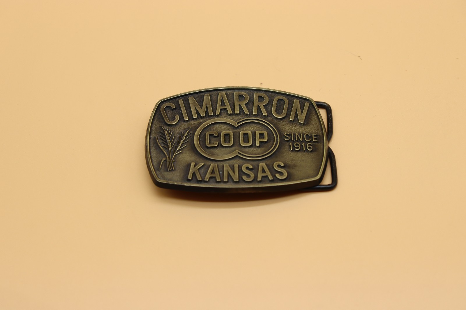 Cimarron Kansas COOP Since 1916 Brass Belt Buckle