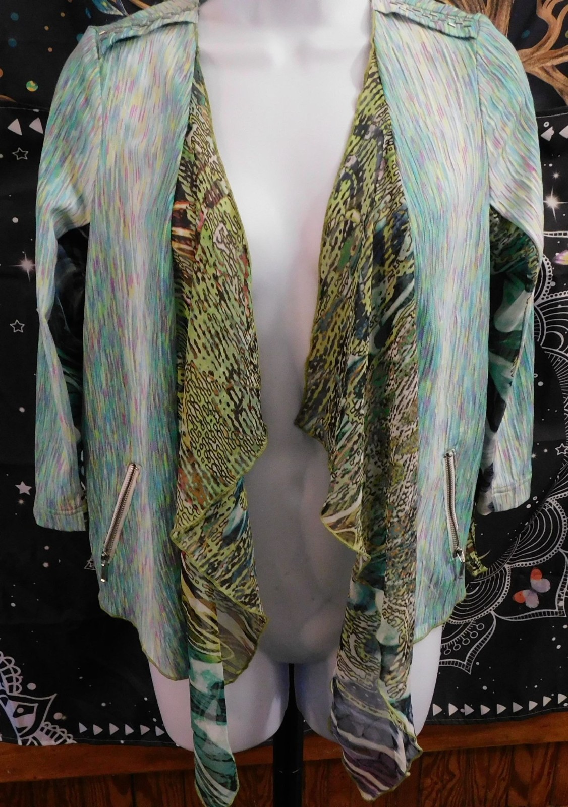 Vintage 90s Alberto Makali Rainbow Mermaidcore Animal Print Open Cardigan