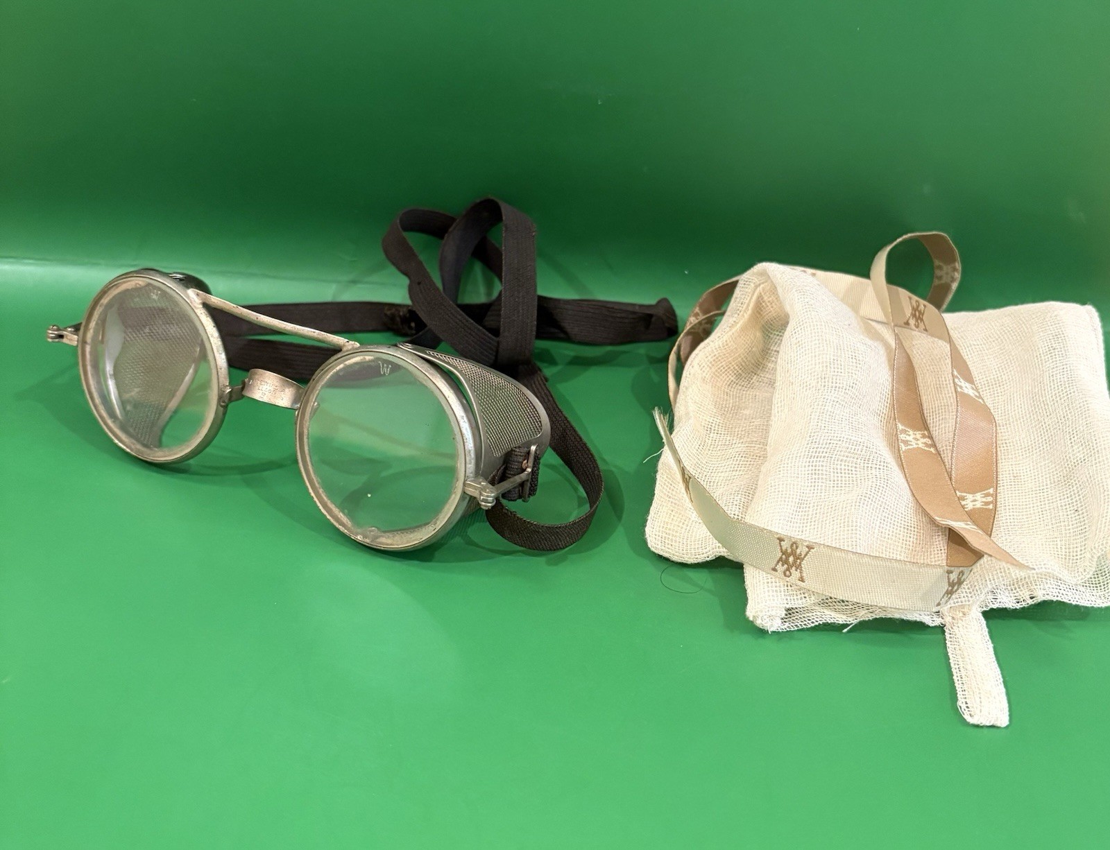 Vintage Antique Willson B Safety Glasses w Side Shield & Bag Steam Punk 1915