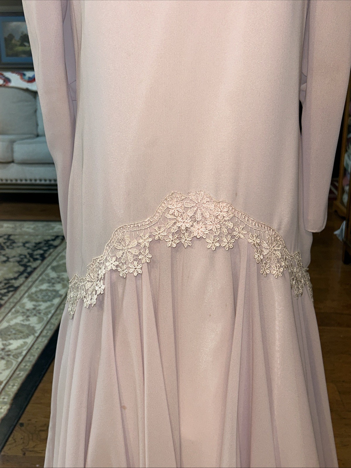 Vintage Sylvia Ann ILGWU Pink Chiffon Drop Waist Party MOB Dress Medium READ