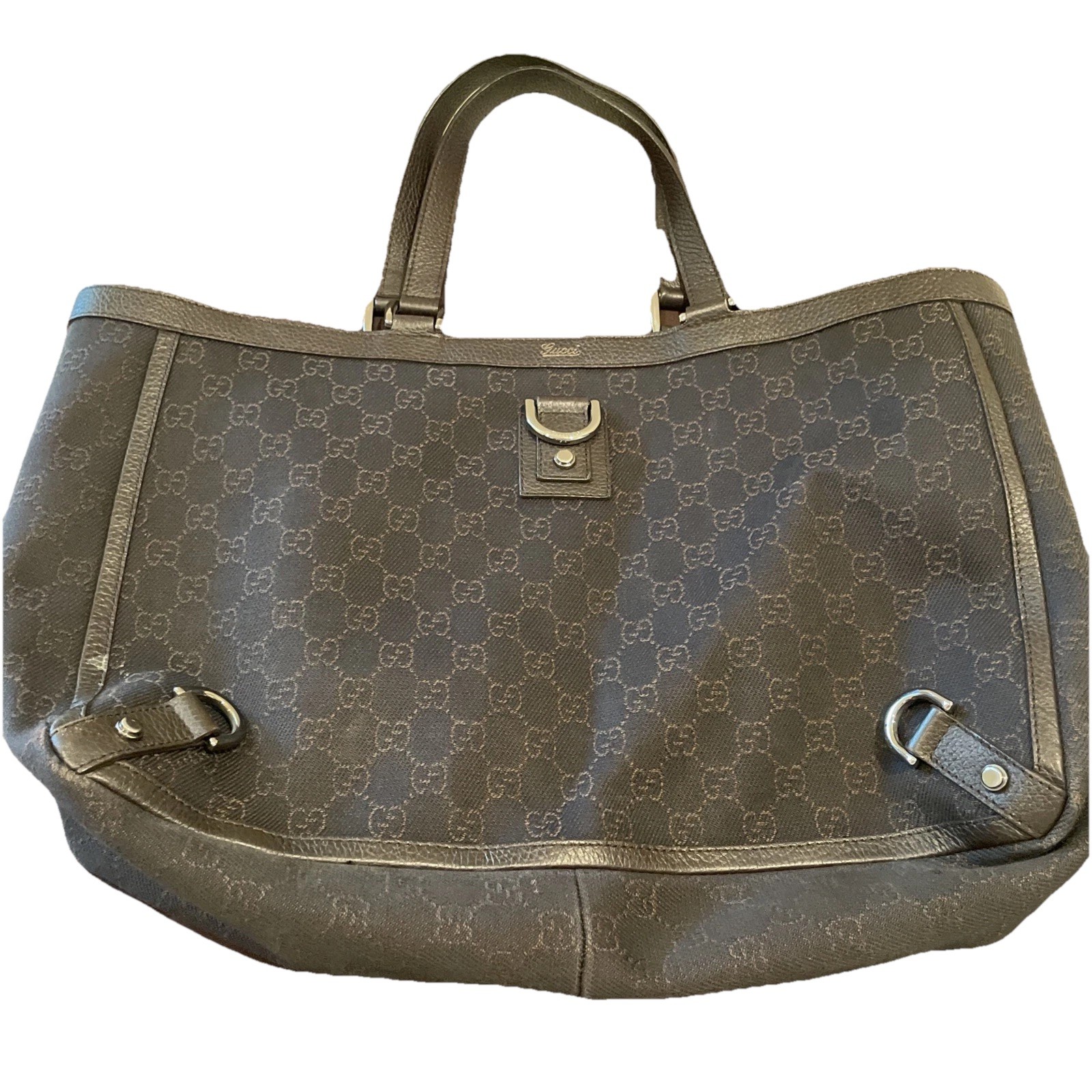 GUCCI Tote Bag Canvas Leather GG Pattern Abbey Line Brown.