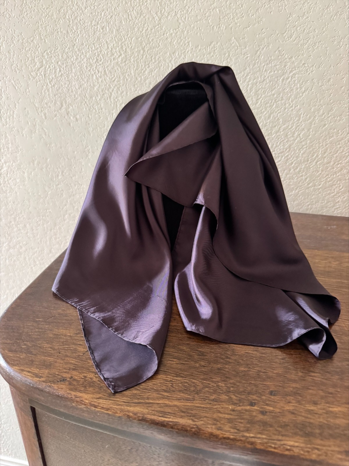Vintage Dark Brown Acetate Scarf – Silky Lightweight Retro Accessory 30″