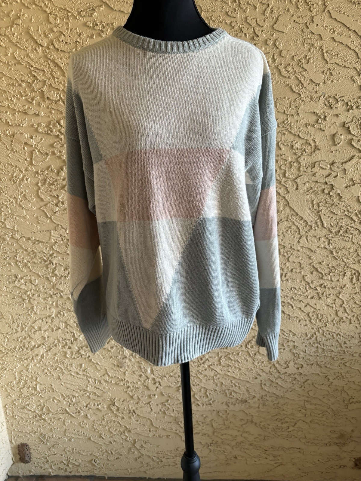 Vintage Women Sweater Como Layered Academia Cream Multi Color Crew Made Italy