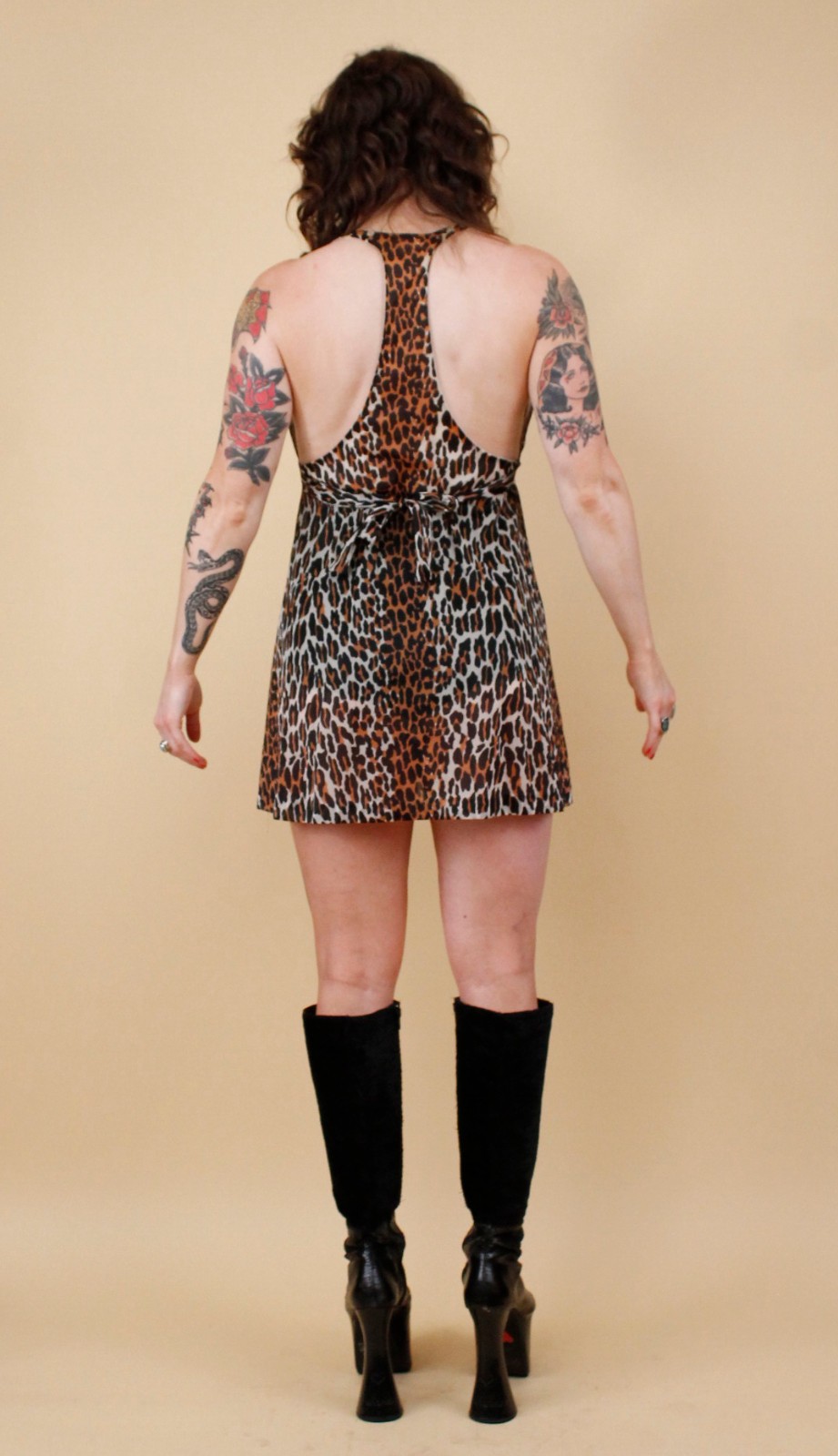 60s Vtg Vanity Fair Leopard Print Baby Doll Mini Dress Lingerie Slip tag 34 S-M