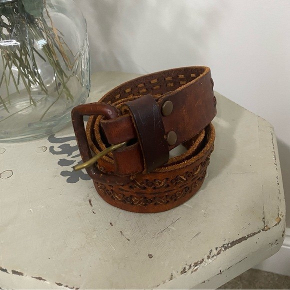 Vintage 100% Leather Braided Brown Belt