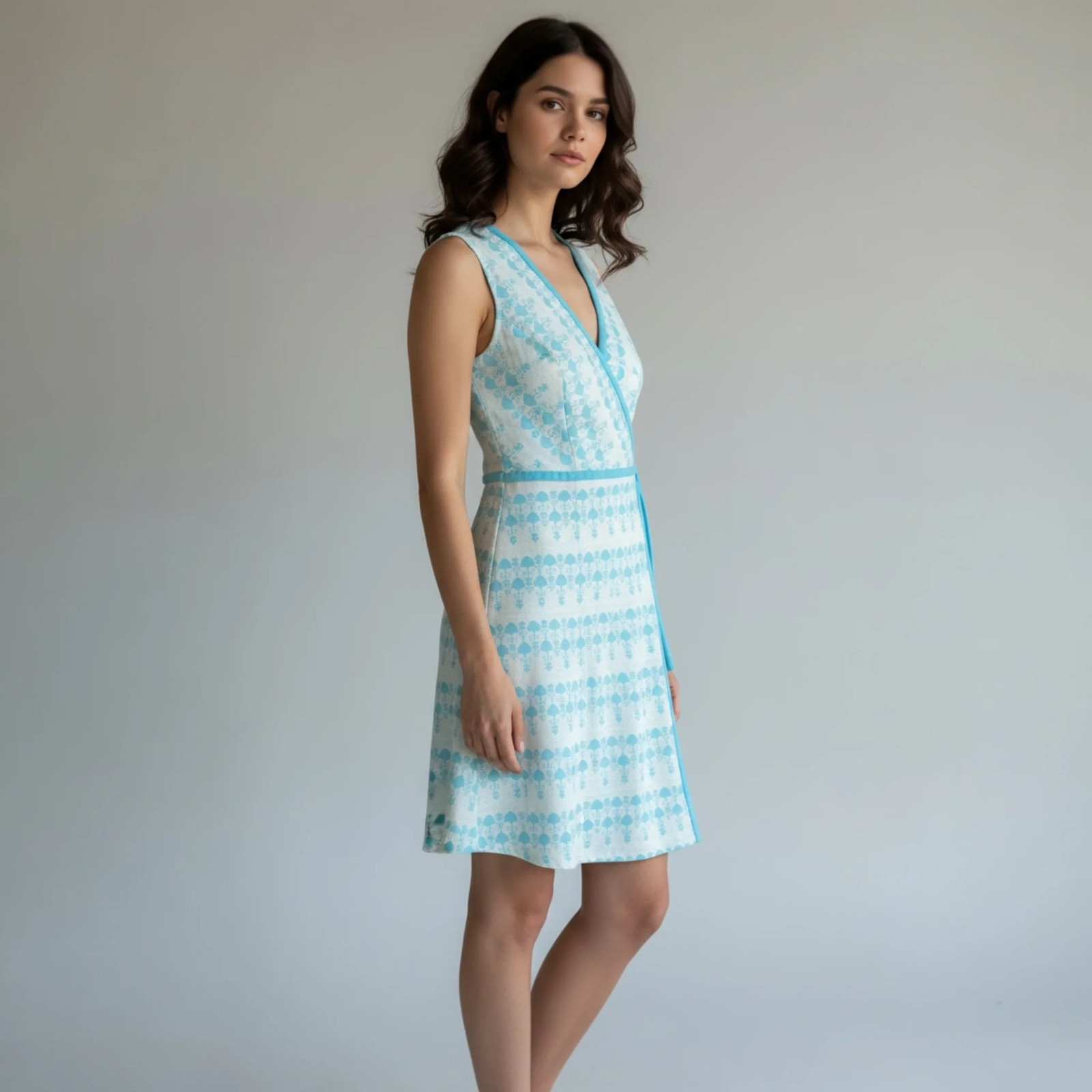 Vintage Kay Windsor Aqua Wrap-Style A-Line Dress, Size XS