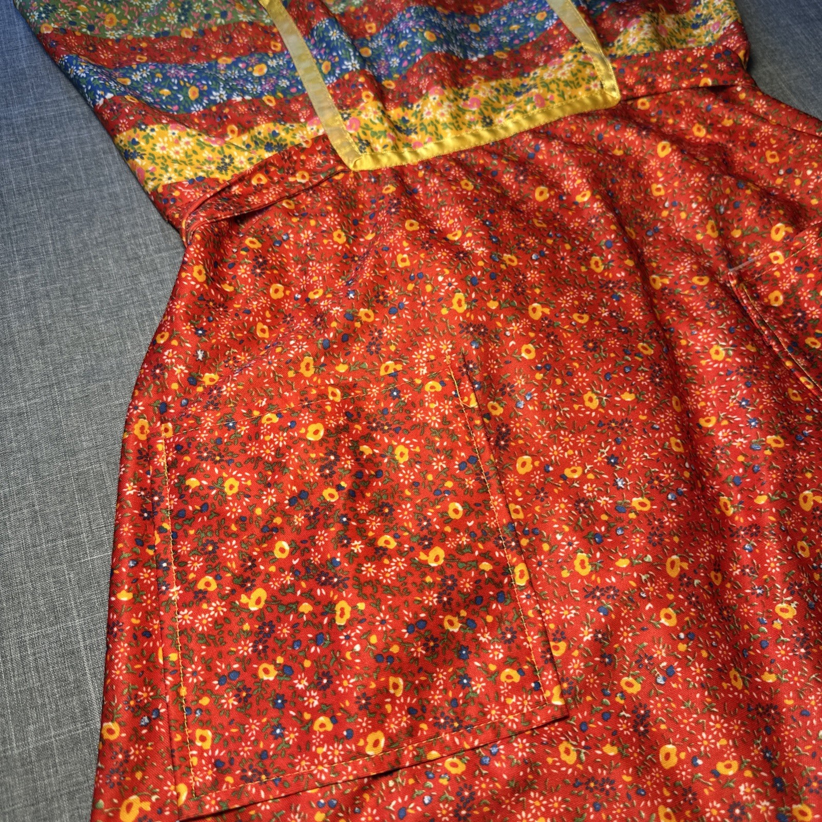Vintage Kitty 70’s Red Floral Summer Boho Pocket Jumper Dress S