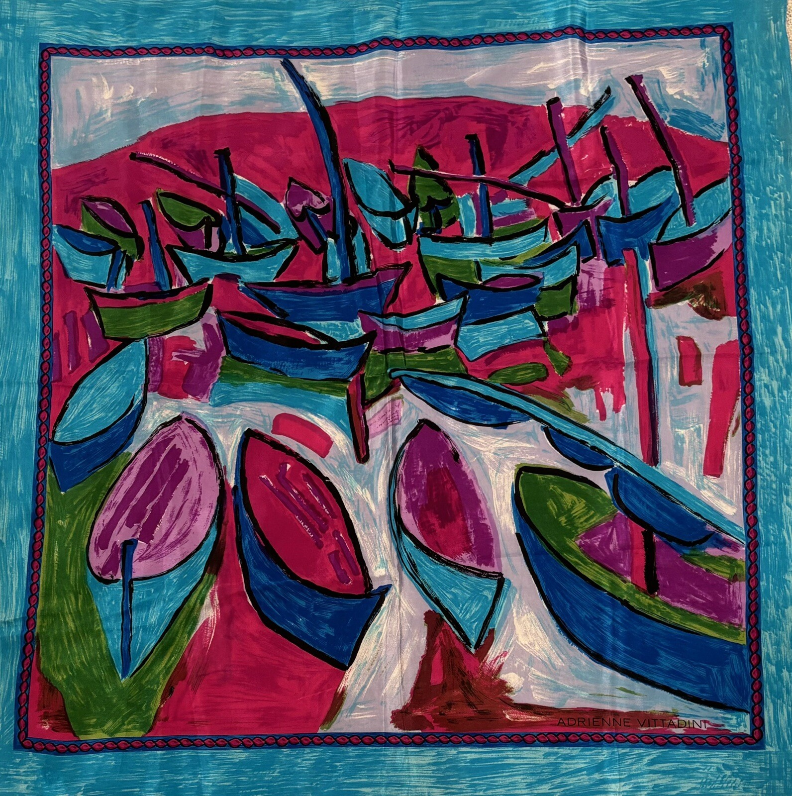 Abstract Boats Nautical Adrienne Vittadini Vivid Colors Art Print Scarf 30″x30”