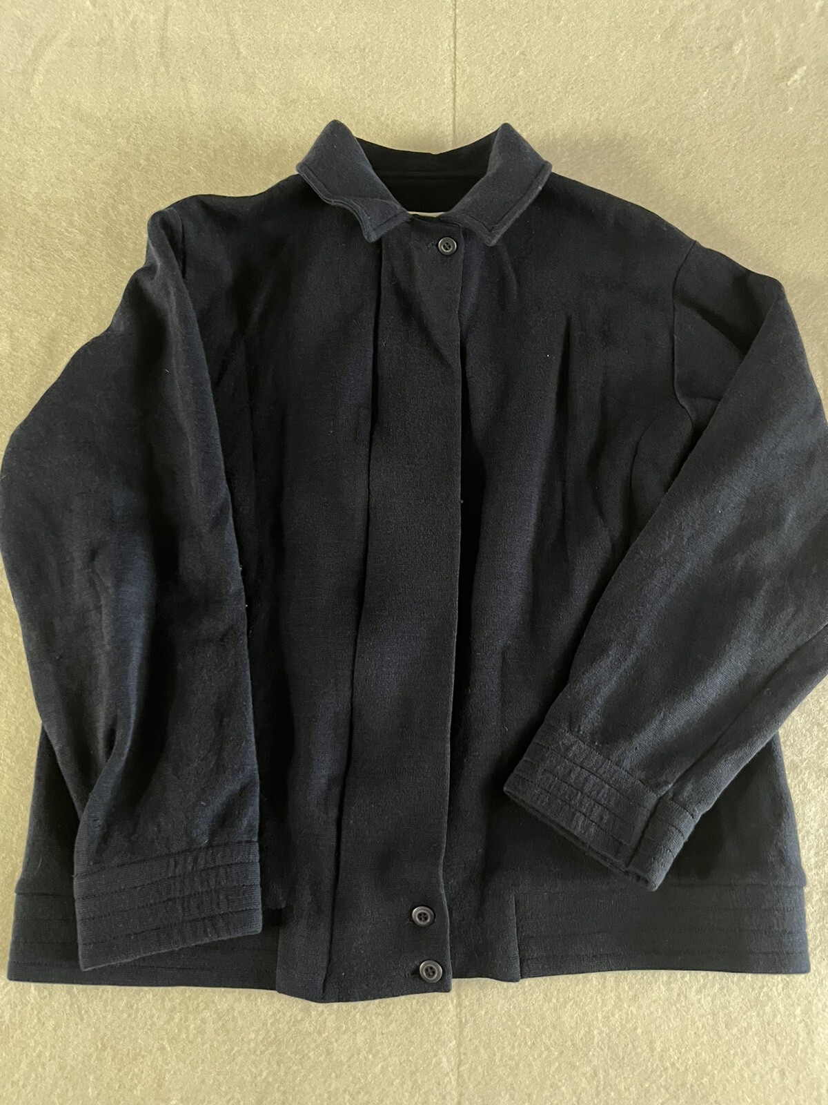 Vintage Crestknit Navy Pure New Wool Jacket Size 16 Zip Up Collared Long Sleeve