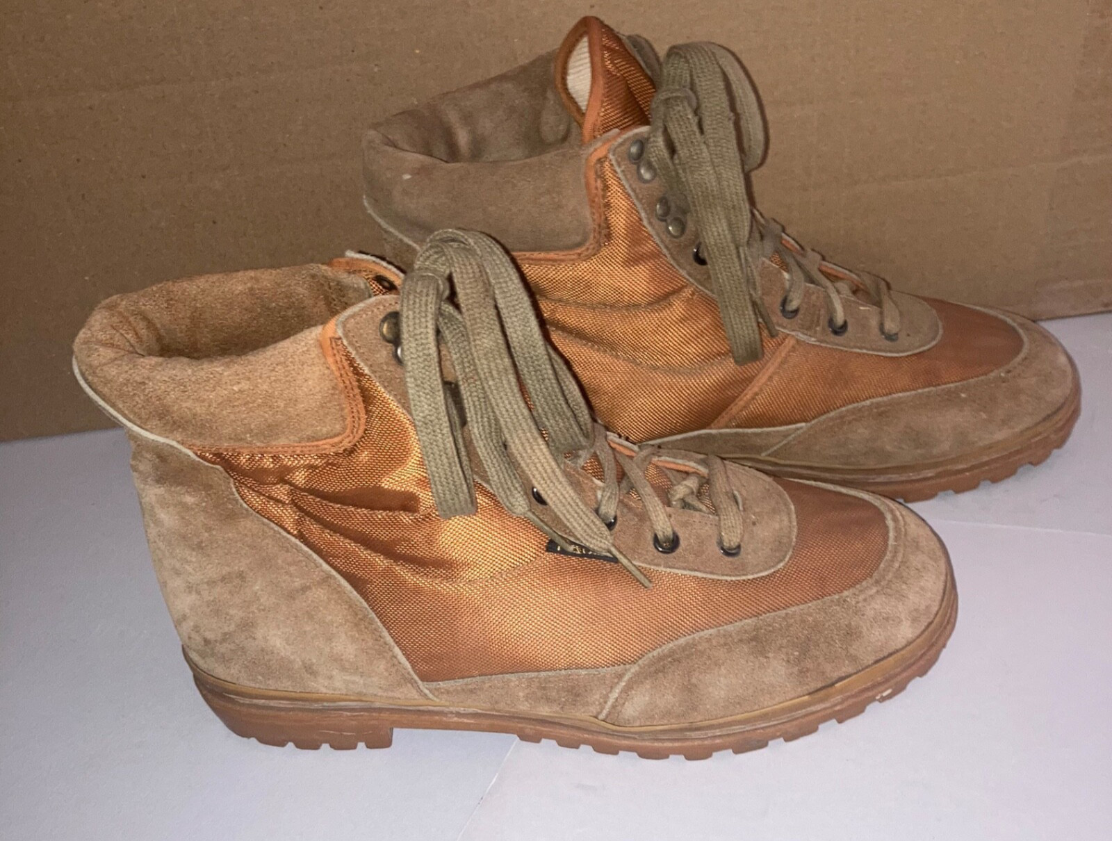 Trax Vintage Tan Brown Synthetic & Suede Hiking Boots 1970s 1980s Mens Size 11