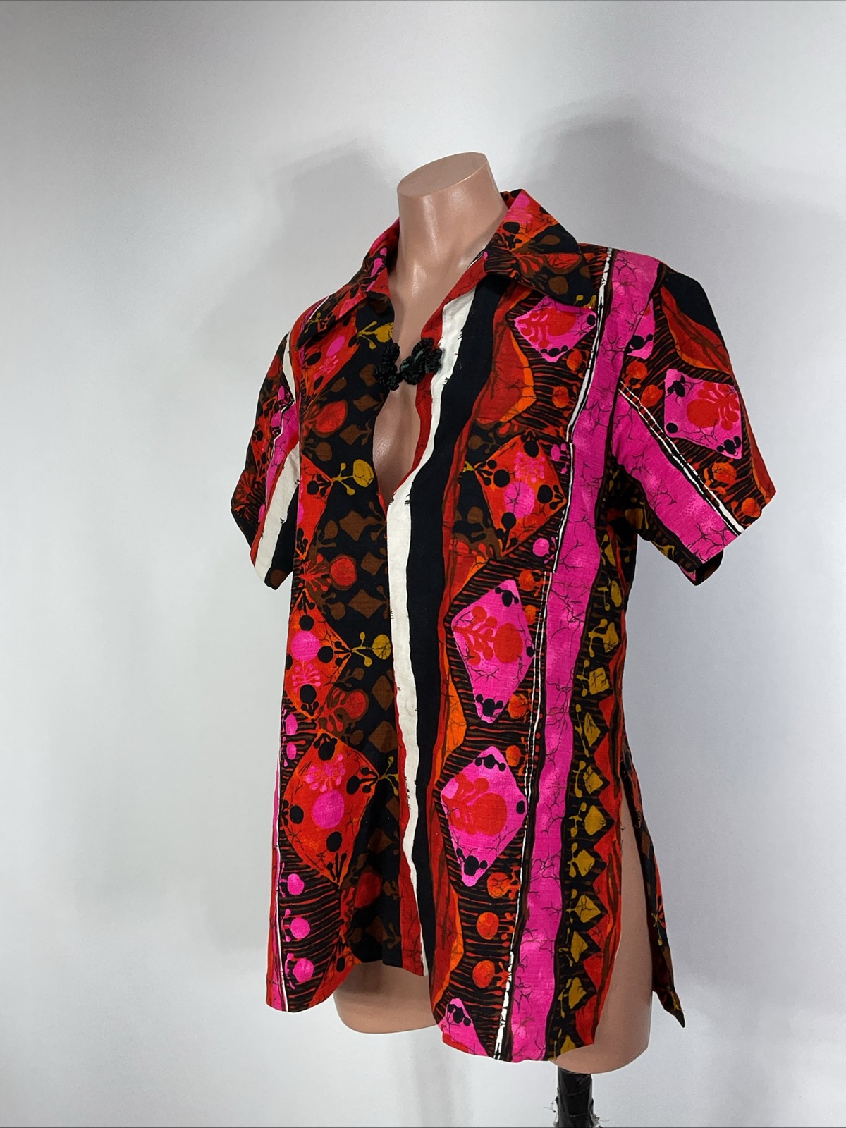 RARE 70s Psychedelic Hawaiian Barkcloth Shirt Made in Hawaii Sz M-L