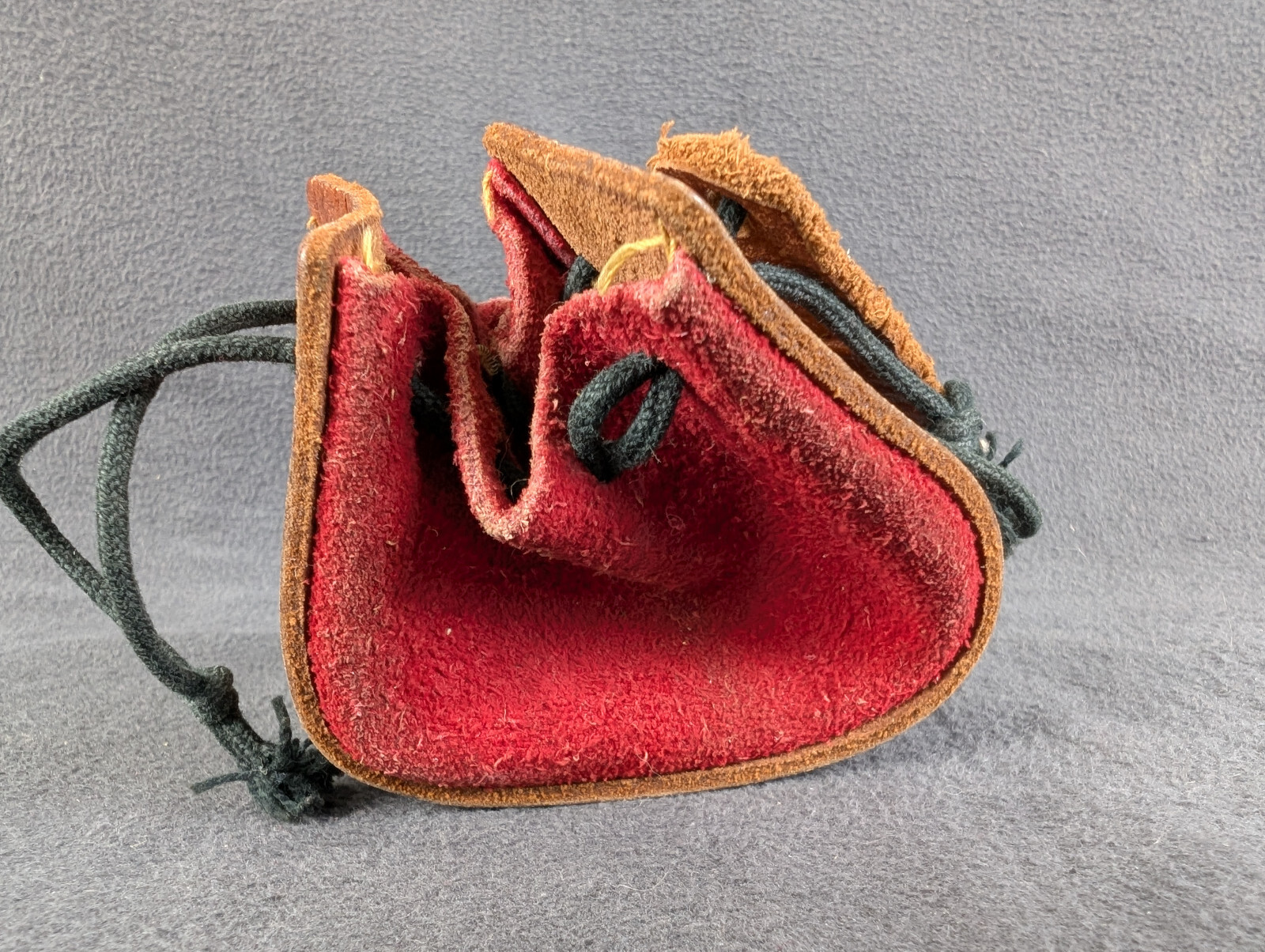 Vintage Tooled Leather and Suede Drawstring Pouch Rare Handmade Find